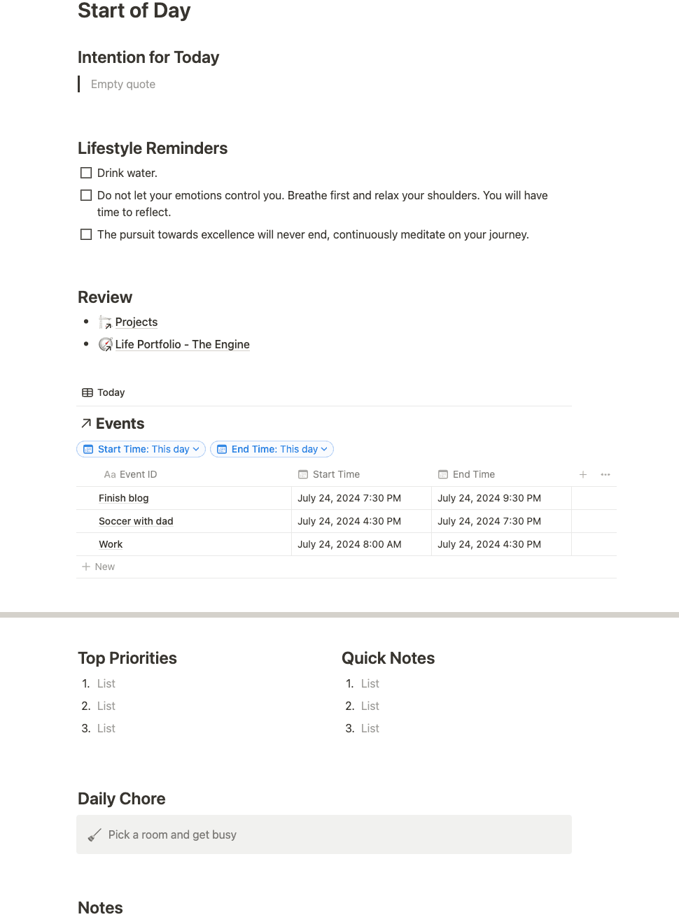 Morning reflection template