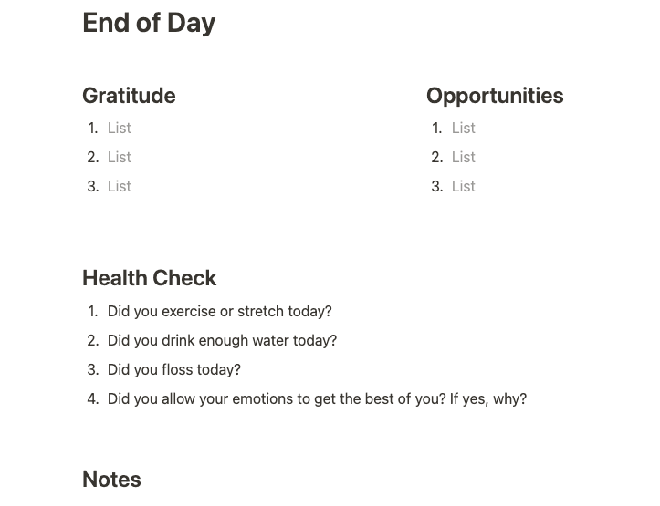 Evening reflection template
